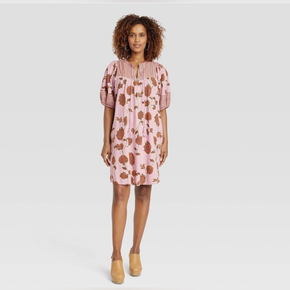 Knox Rose Women's Short Puff Sleeve Eyelet Midi Dress Smocked Waist 3XX  NWT